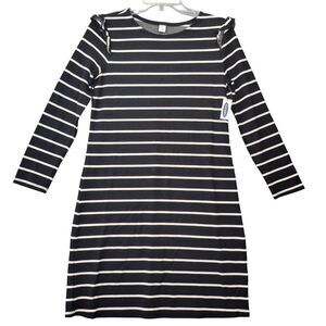 Old Navy Black White Striped Midi Dress Stretch 3/4 Sleeves NEW Women's Size XS